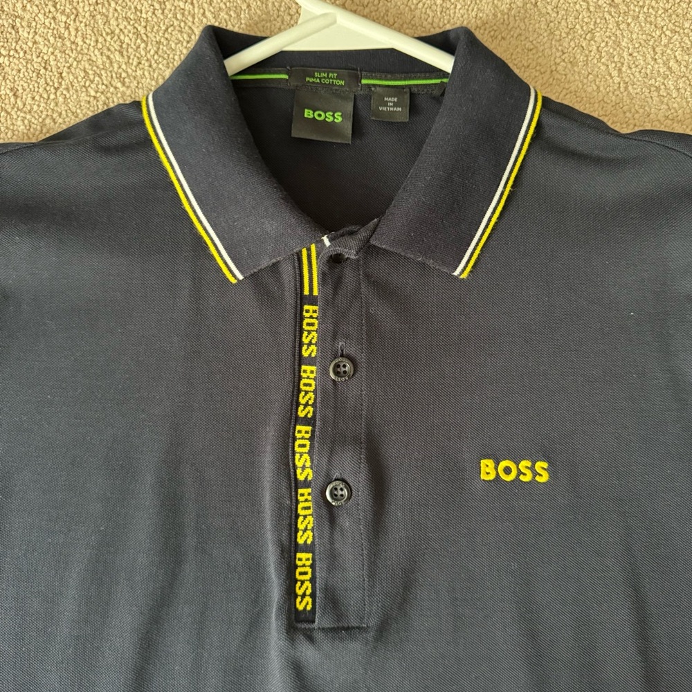 BOSS Men's Dark Polo with Yellow Accents - Picture 2 of 2